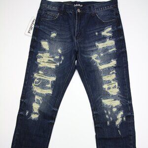 Embellish NYC Speciale Ripped Distressed Destroyed indigo Jeans Mens 36 Blue